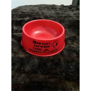Vintage 1960s Peanuts Snoopy Large Red Plastic Dog Dish, Charles Schultz